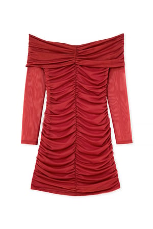 Rust Rouched Long Sleeve Mini Dress