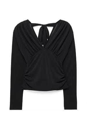 Black Langærmet top i jersey med flæser