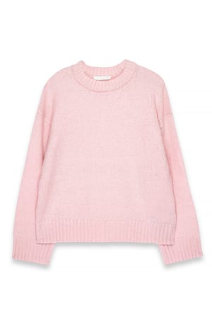 Pink Strickpullover aus Wollmischung mit Rundhalsausschnitt