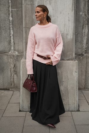 Pink Strikket genser i ullblanding med rund hals