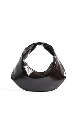 Leather Brown Bolso de cuero brillante redondo