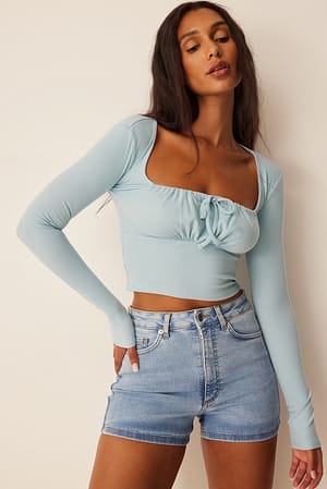 Light Blue Gerecyclede top met ruches aan de voorkant
