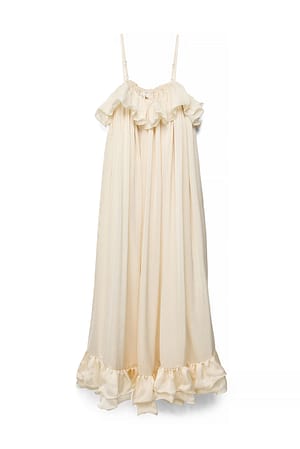 Cream Maxikleid mit Rüschen und Volumen