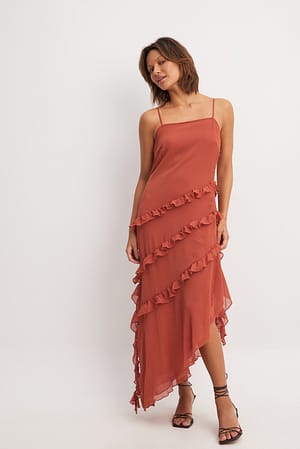 Chiffon-Midikleid mit Rüschen