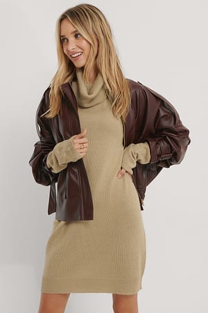 Beige Lange Trui-Jurk