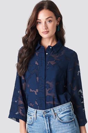 DK Navy Flower Emb Blouse
