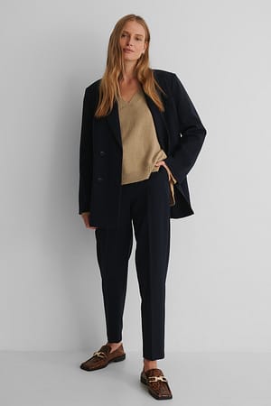 Beige V-Gebreide Trui