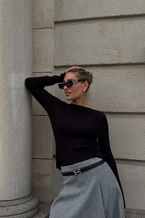 Black Knitted Button Detail Top