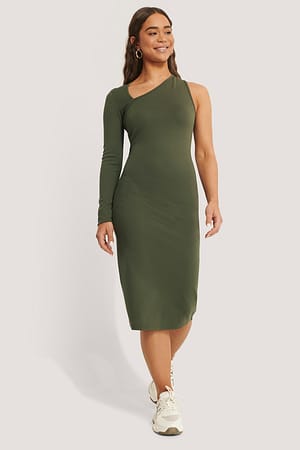 Dark Green Jerseyjurk Met Uitsparing