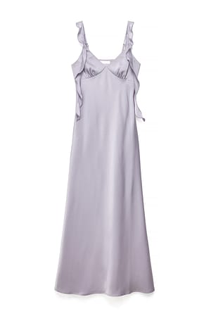 Lilac Maxi jurk met satijnen ruches en schouders