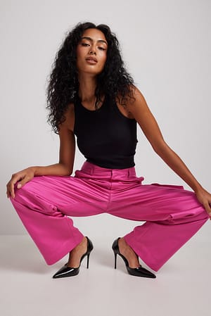 Fuchsia Purple Satin Detail Cargo Pants