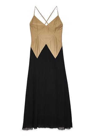 Black/Bronze Vid maxikjole i satin