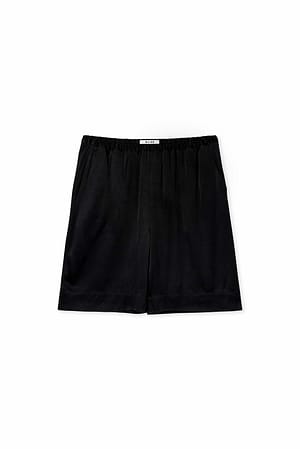 Black Satin Loose Mid Waist Shorts