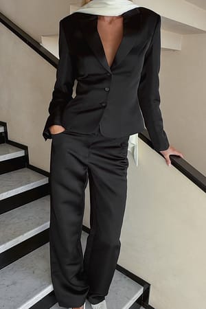 Black Satin Mid Waist Trousers