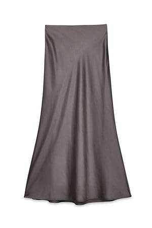 Dark Grey Satin Midi Skirt