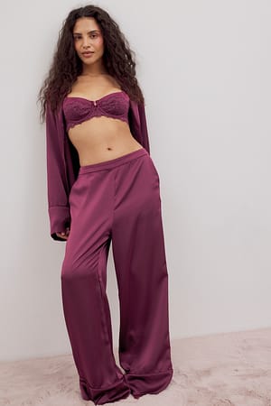 Burgundy Satin Panel Pyjama Trousers