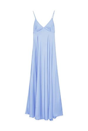 Light Blue Volumiøs kjole i sateng med knyting i ryggen