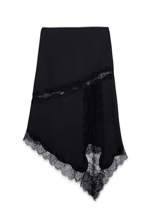 Black Scallop Lace Knee Length Skirt