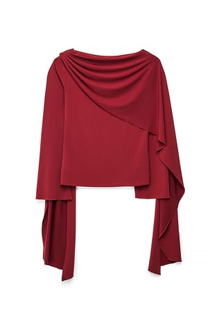Burgundy Topp i jersey med scarf-detalj