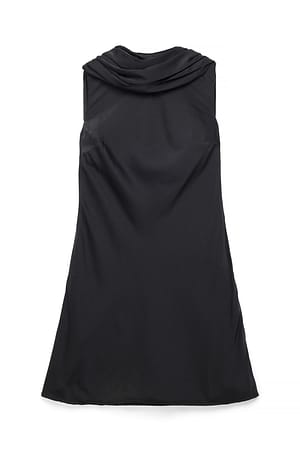 Black Satin-Minikleid mit Schaldetail