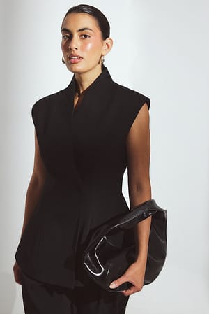 Black Sculptured Tailored Vest