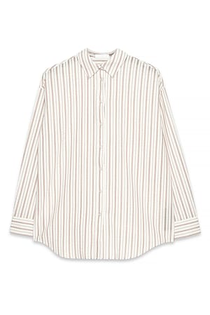 Brown/creme Långärmad skjorta i seersucker-material