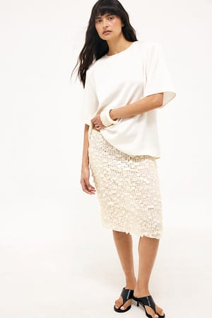 Light Yellow Knielange rok met pailletten