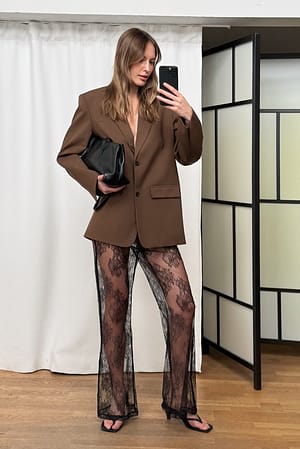 Black Pantalón de encaje transparente