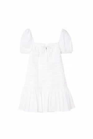 White Shirred Tied Detailed Mini Dress