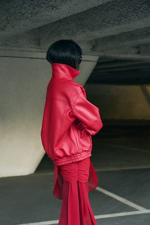 Red Short PU Biker Jacket