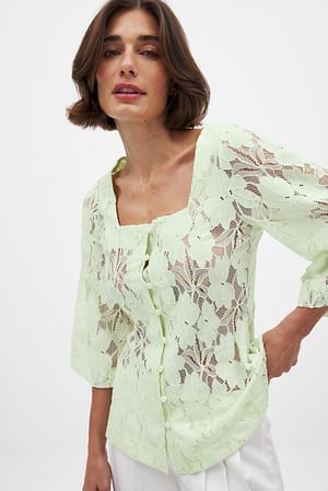 Light Green Top de manga corta atado