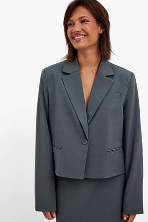 Mid Grey Short Tailored Straight Blazer