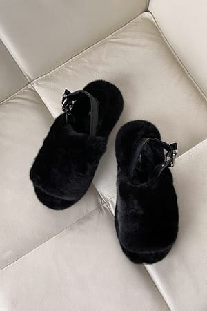 Black Slingback teddy slippers