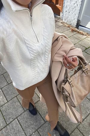 Dark Beige Slit Detail Jersey Pants