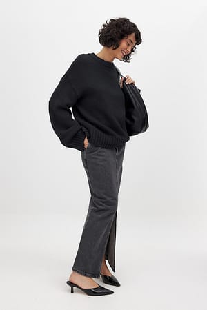 Maxinederdel i denim med slidsdetalje