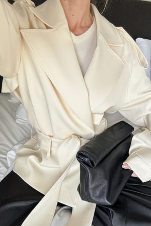 Light Beige Soft Belted Midi Trenchcoat