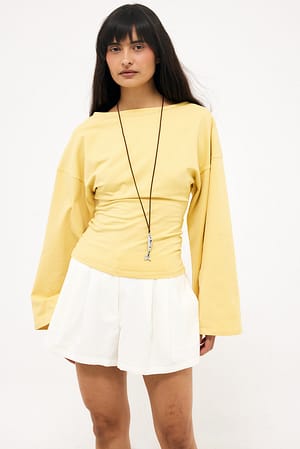 Light Yellow Blød jerseytop i bomuld med vide ærmer