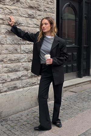 Black Flare Mid Waist Trousers