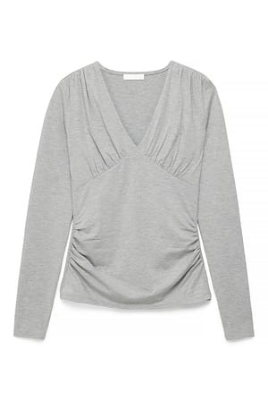 Grey Melange Soft Line V-Neck Rouched Top