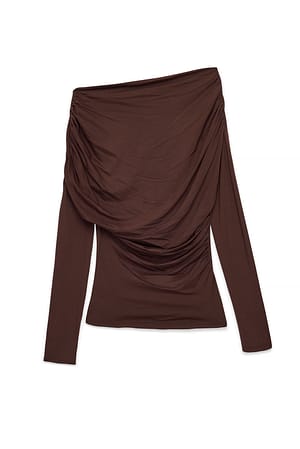 Dark Brown Soft Line Long Sleeve Draped Top