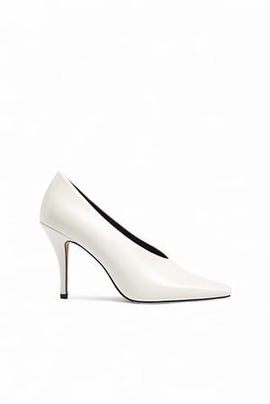 White Zapatos de tacón con punta cuadrada
