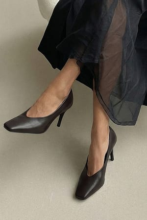 Brown Zapatos de tacón con punta cuadrada