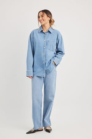 Light Blue Straight High Waist Ankle Jeans