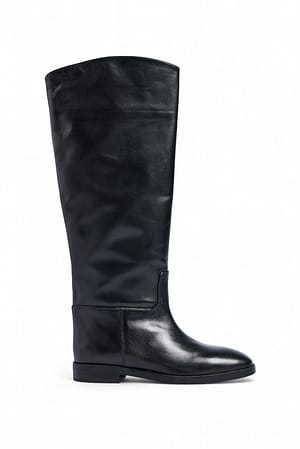 Black Straight Leather Riding Boots