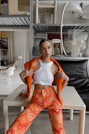 Orange Graphic Waves Straight Leg Denim