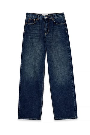 Dark Blue Jeans med lige ben og miditalje
