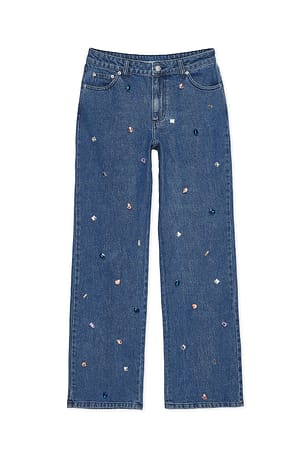 Blue Straight Stone Detail Denim