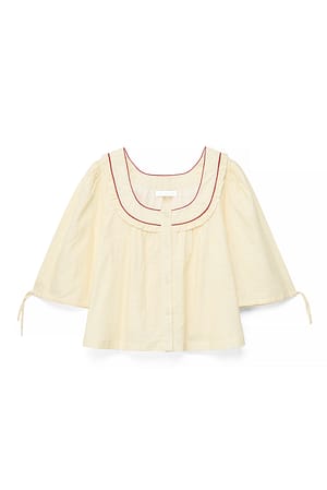 Yellow Stripe Randig blus med puffärmar