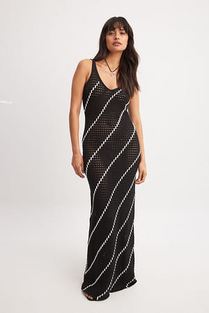Striped Crochet Knitted Maxi Dress