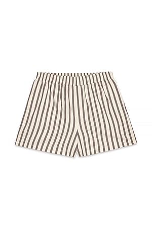 Brown/creme Short rayé en coton à taille élastique